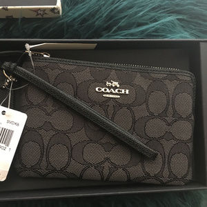 COPY - Coach Black Signature Jacquard Wristlet NWT
